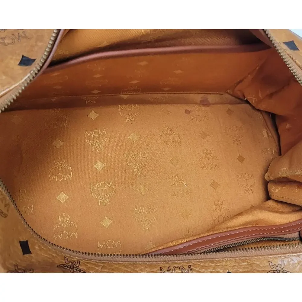 Authentic MCM Vintage Cognac Monogram Leather Visetos Boston Bag